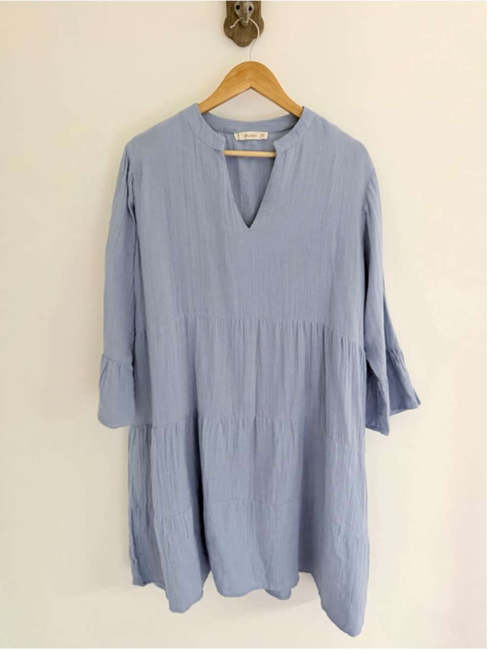 Blue Cotton Gauze Tiered Boho Dress 1XL Salty Lemon